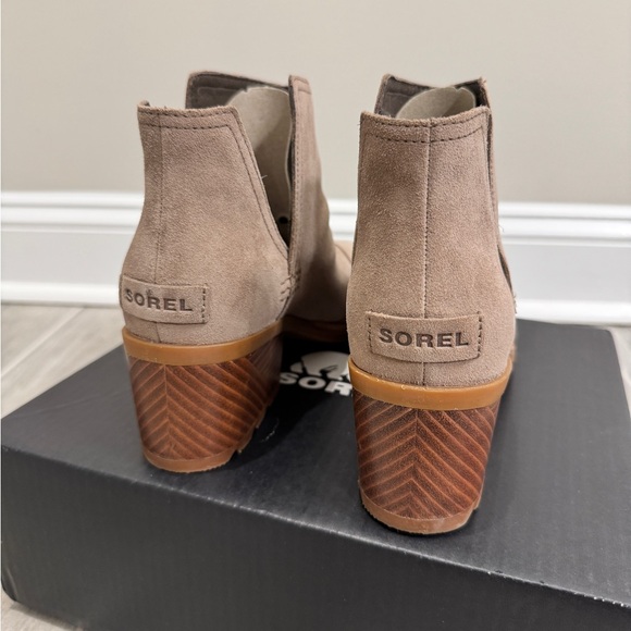 Sorel Cate Cut Out Ankle Boots Block Heel Suede - Picture 4 of 6